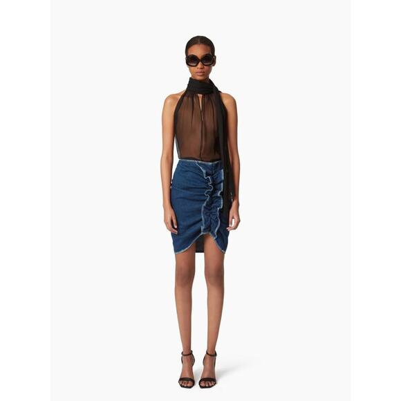 Nina Ricci Draped Denim Midi Skirt in Blue Fonce 38 US 6